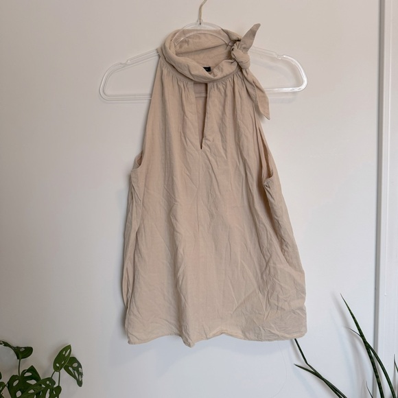 Ann Taylor Grid Knit High Neck Tank Top with Neck Tie - Picture 4 of 9